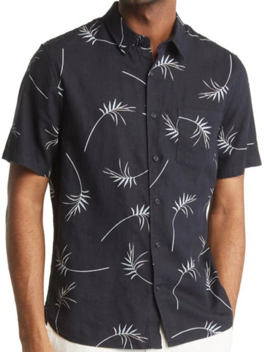 Vince Willow Leaf Short Sleeve Linen Blend Button Up Shirt – Size M